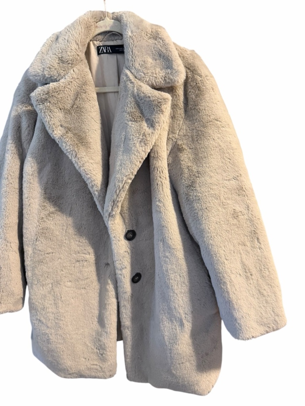 ZARA Cream Faux-Fur Teddy Jacket - Plush Oversized Coat - Picture 7 of 8